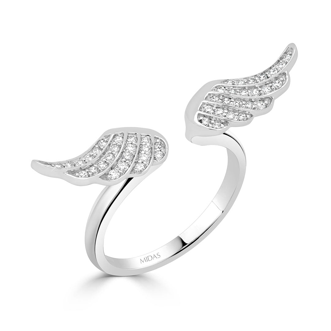 Round Brilliant Diamond Pavé Angel Wings Dress Ring