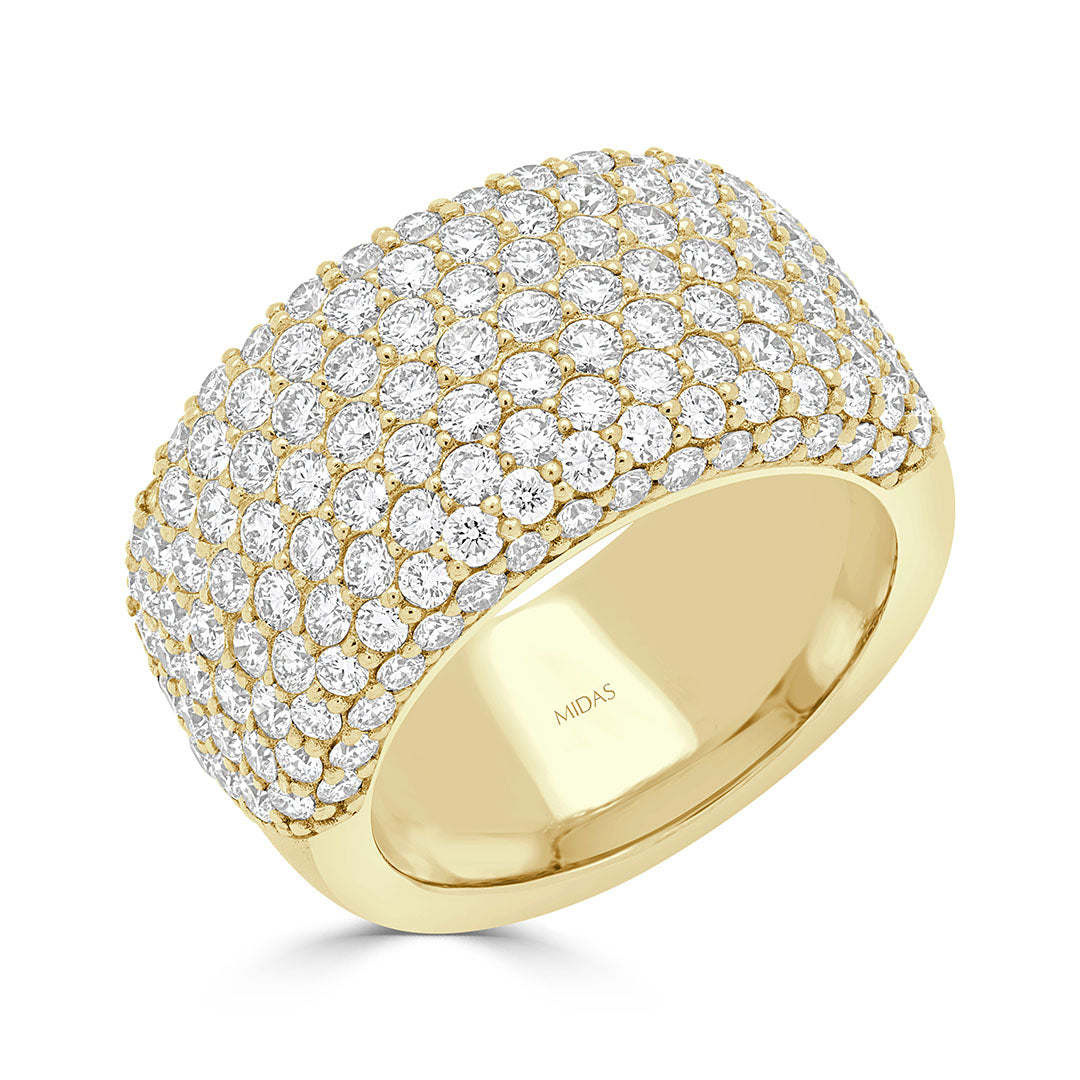 Round Brilliant Diamond Half Pavé Wide Dress Ring