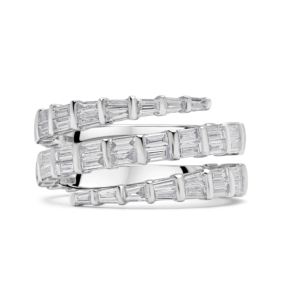Tapered Baguette Cut Diamond Triple Coil Dress Ring