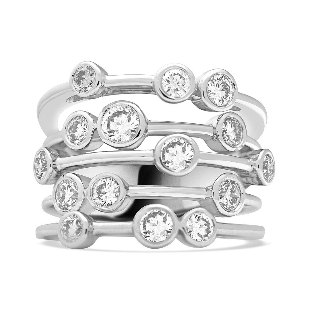 Round Brilliant Diamond Multi Row Bezel Set Dress Ring