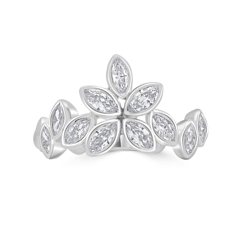 Marquise Cut Diamond Bezel Set Floral Dress Ring
