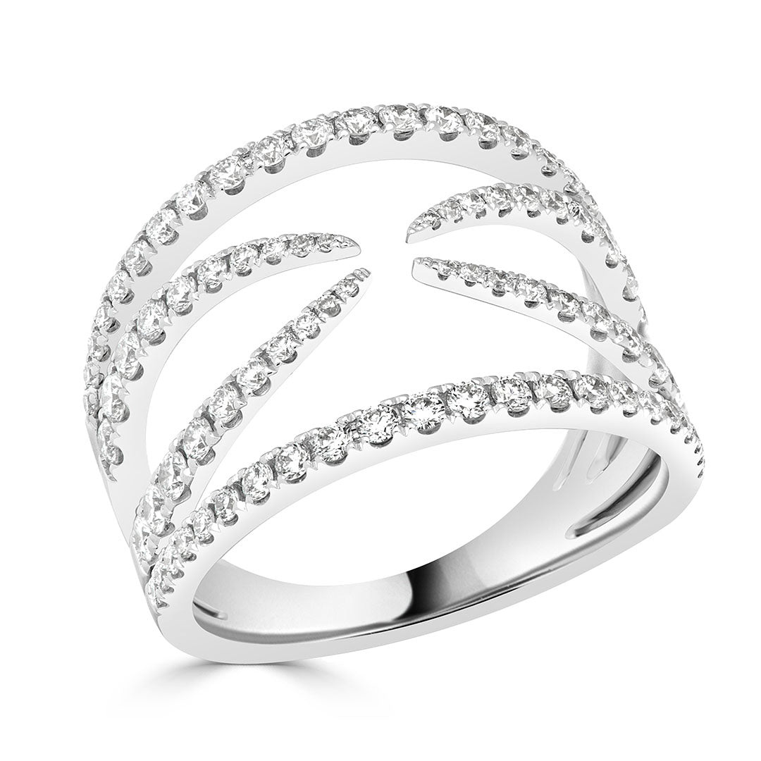Round Brilliant Diamond Four Row Split Pavé Dress Ring