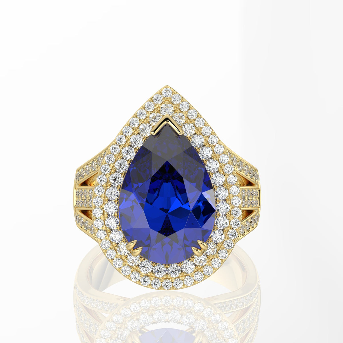 Pear Cut Tanzanite and Double Halo Diamond Ring
