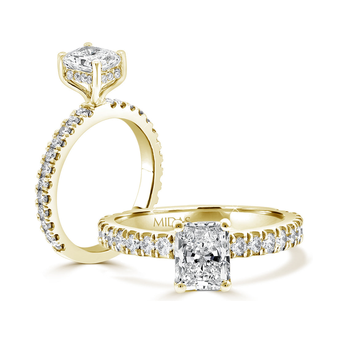 LG Radiant Cut Solitaire with French Pavé Diamond Shoulder Engagement Ring