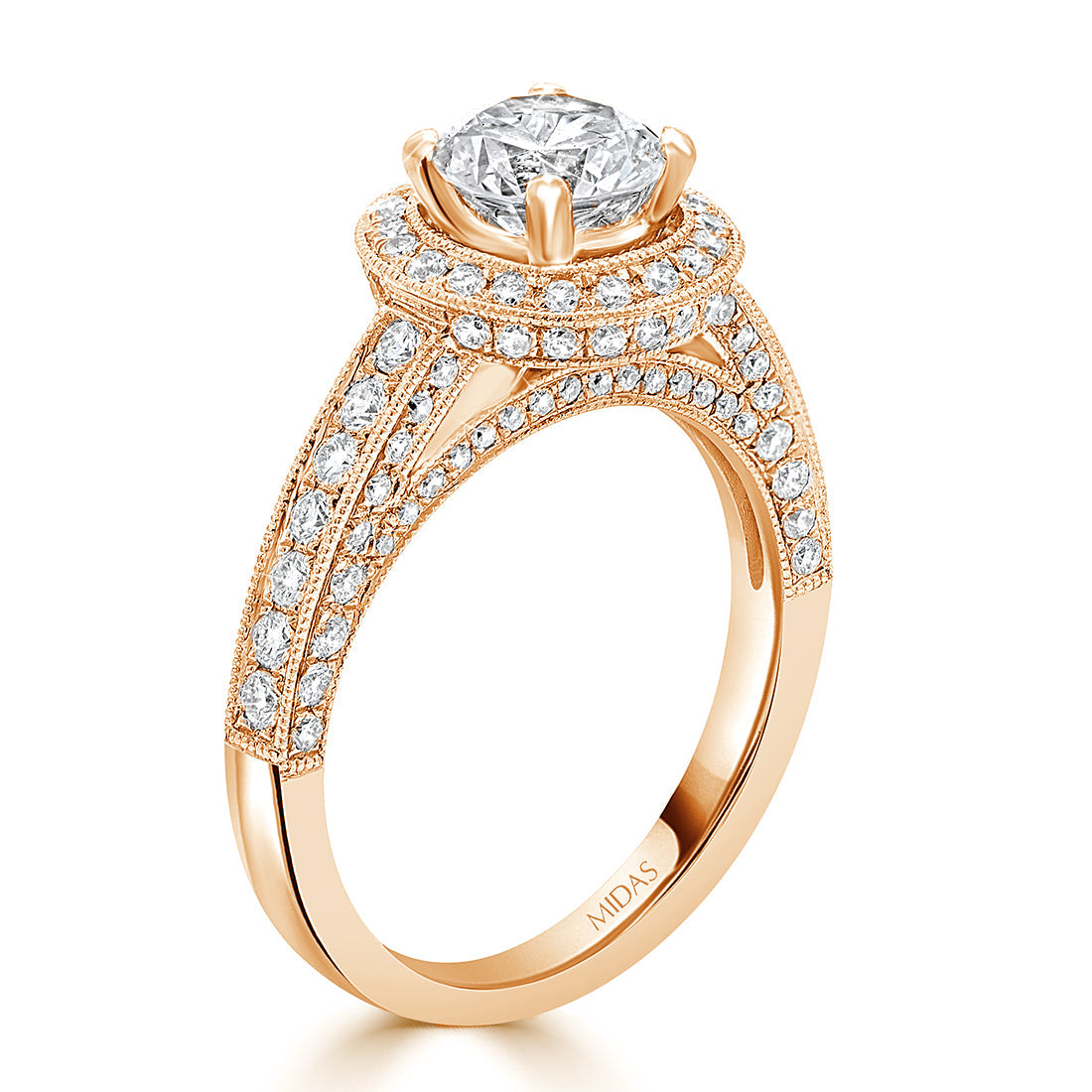 LG Round Brilliant Engagement Ring featuring Milgrain Halo