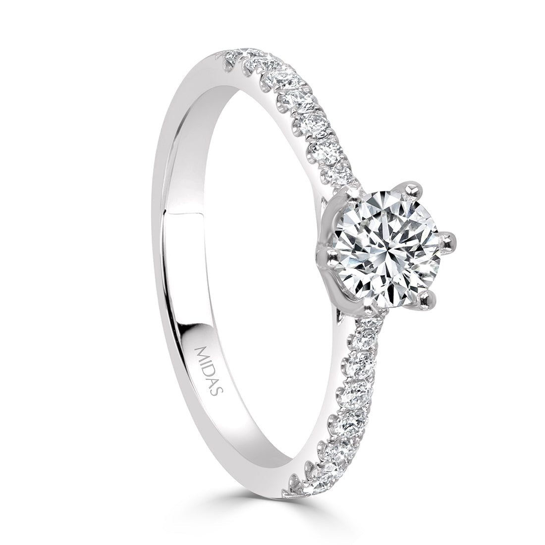 LG Round Brilliant Solitaire with Diamond Shoulder Engagement Ring