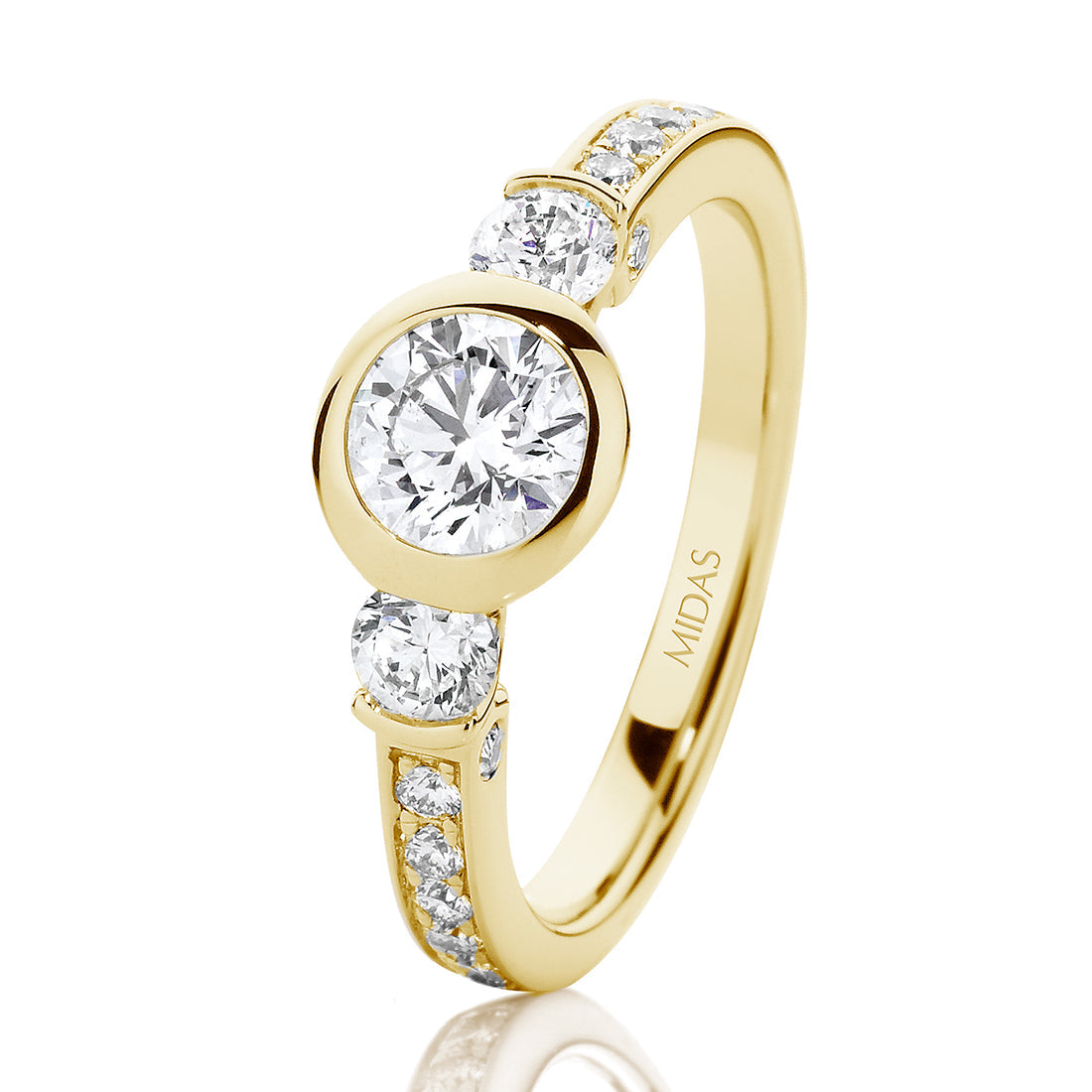 LG Round Brilliant Bezel Trilogy Diamond Engagement Ring