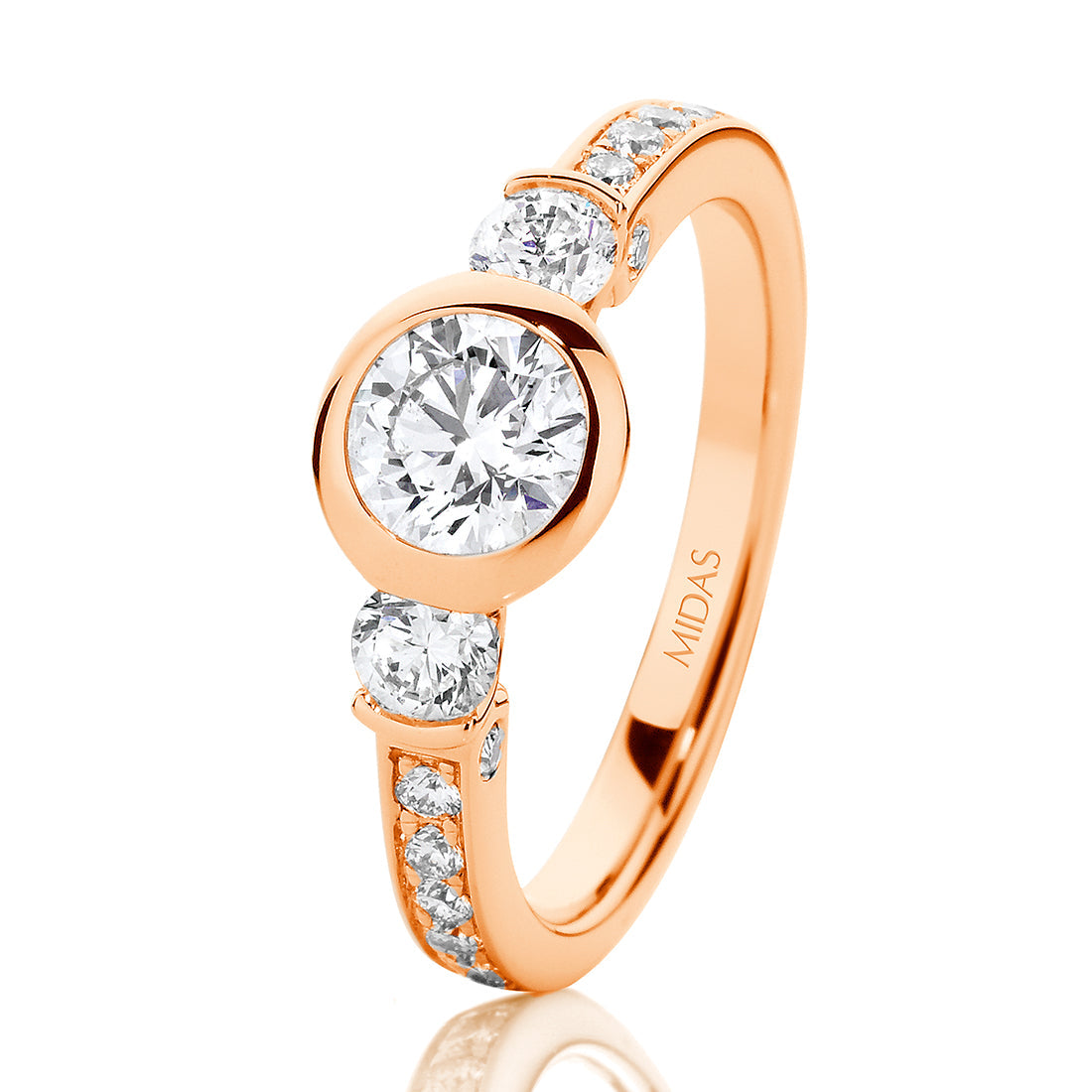LG Round Brilliant Bezel Trilogy Diamond Engagement Ring
