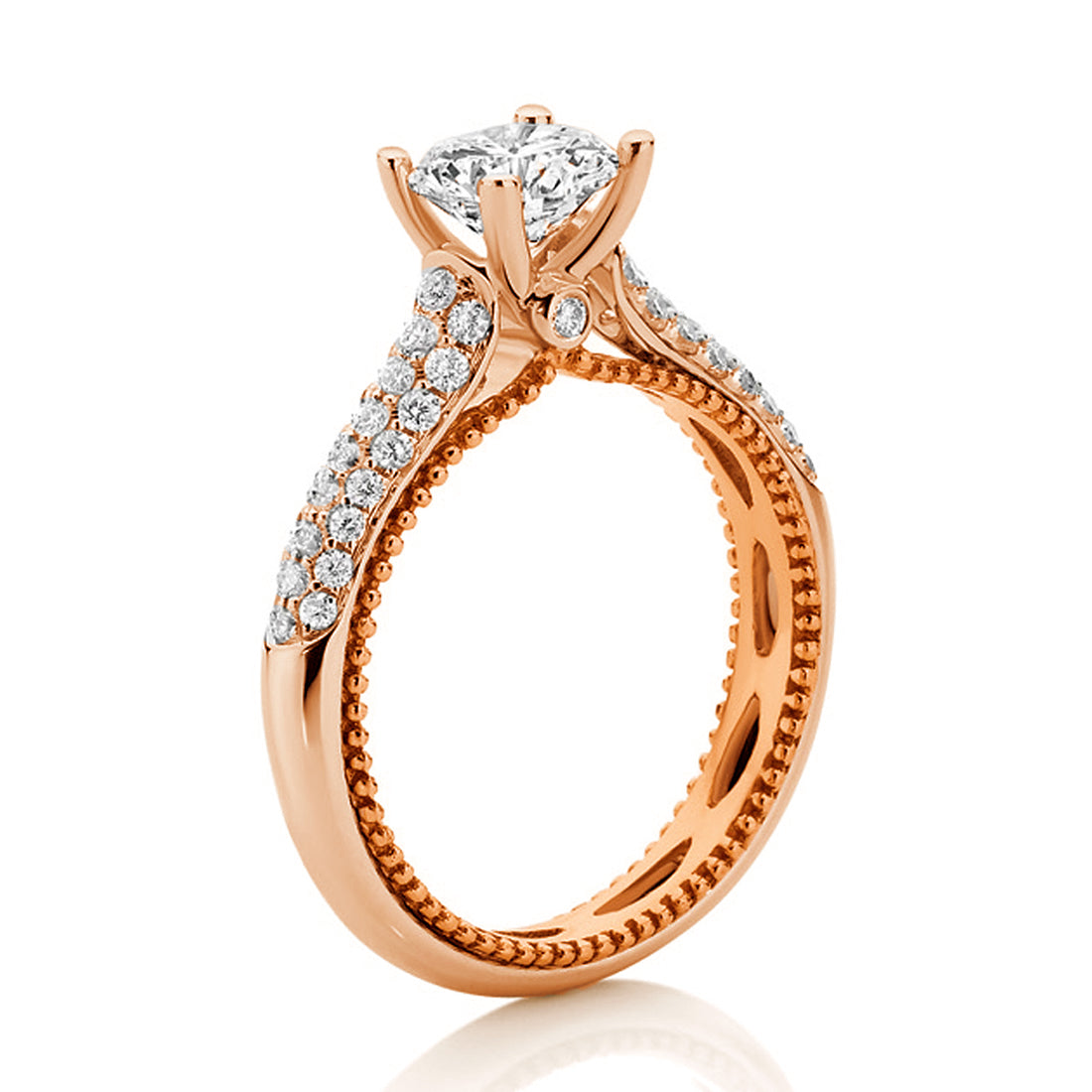 LG Round Brilliant Pavé Milgrain Diamond Engagement Ring
