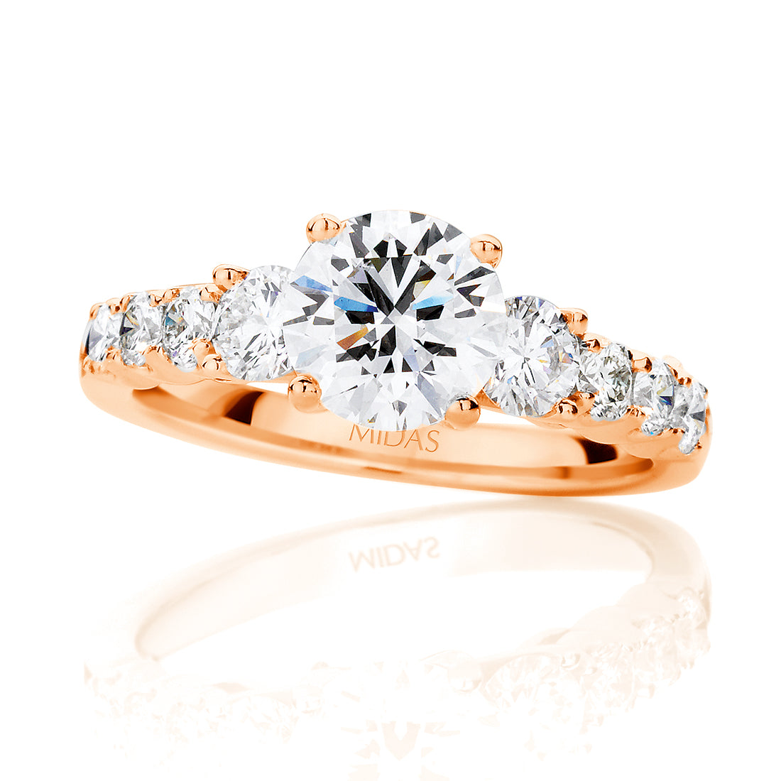LG Round Brilliant Cut Trilogy with Graduated Side Stones Diamond Engagement Ring