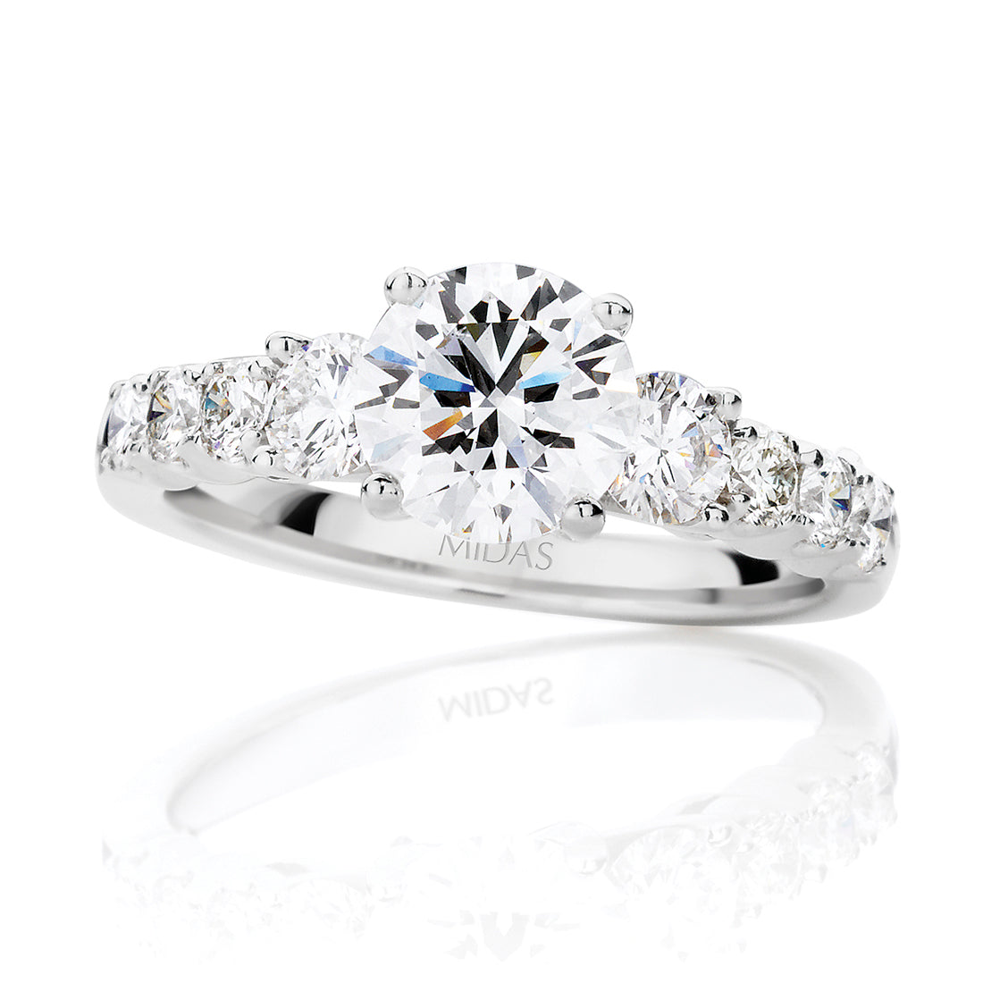 LG Round Brilliant Cut Trilogy with Graduated Side Stones Diamond Engagement Ring