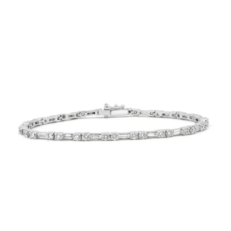 Round Brilliant and Baguette Cut Diamond Tennis Bracelet