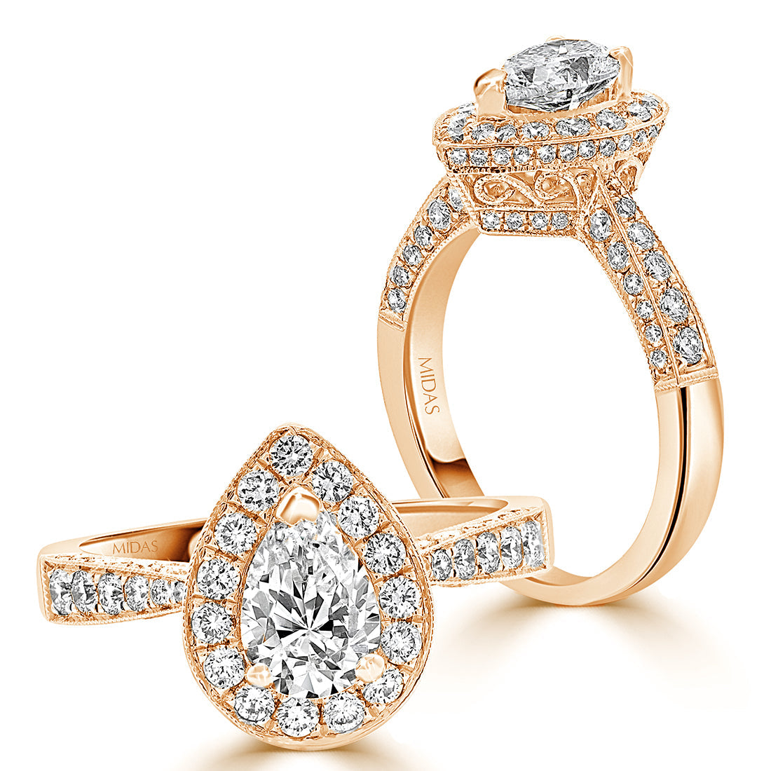 LG Pear Cut Vintage Halo with Milgrain Diamond Engagement Ring