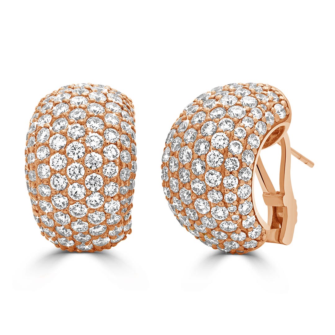 Round Brilliant Cut Pavé Diamond Dome Huggie Earrings
