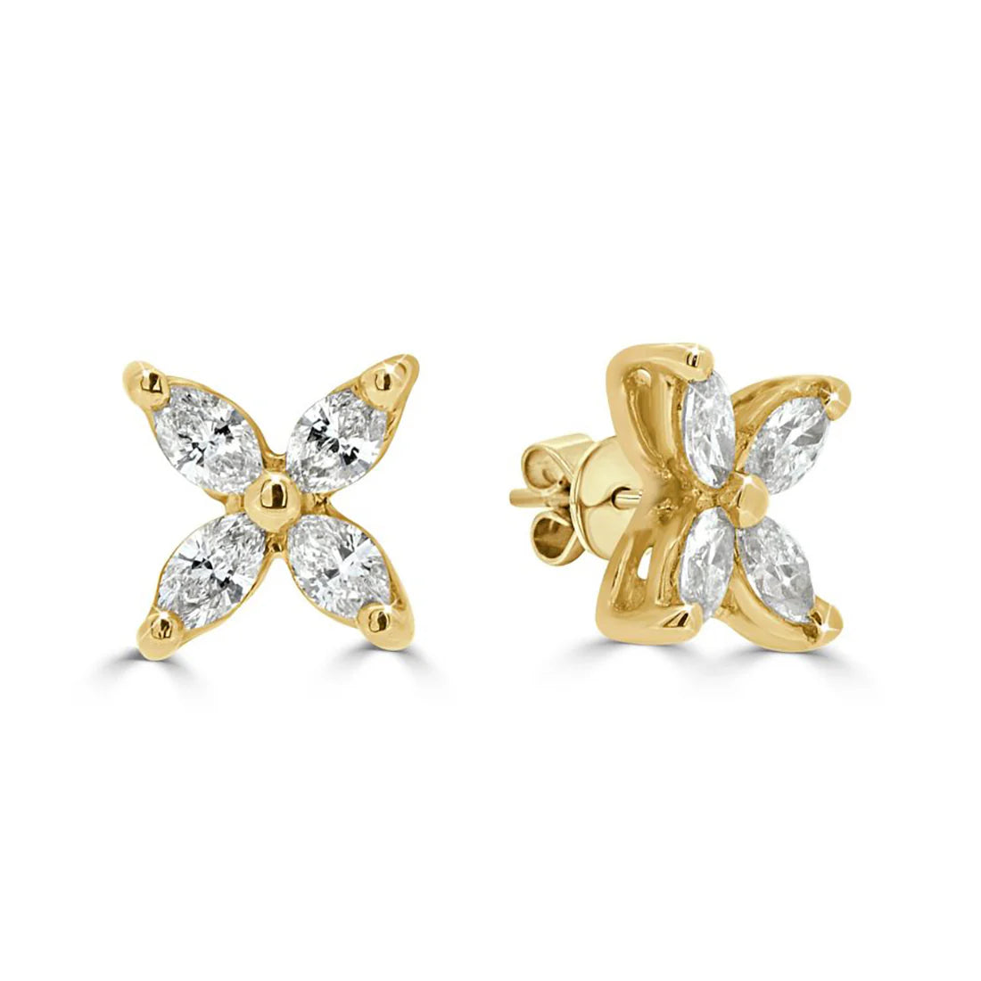 Floral Marquise Diamond Stud Earrings