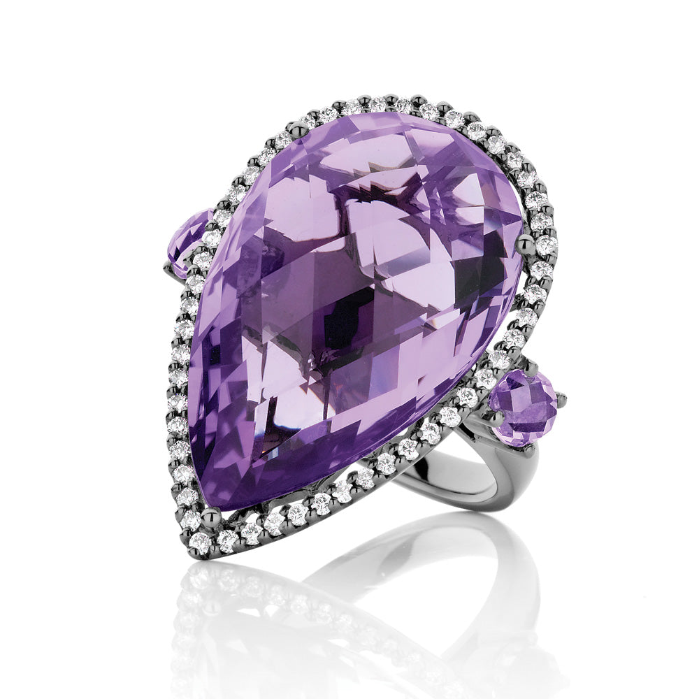 Pear Cut Amethyst Halo Ring