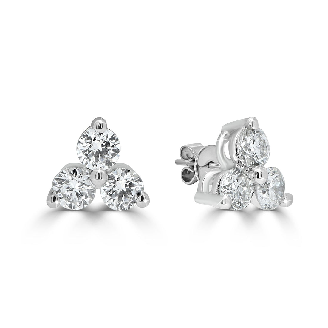 Round Brilliant Cut Diamond Cluster Trilogy Stud Earrings