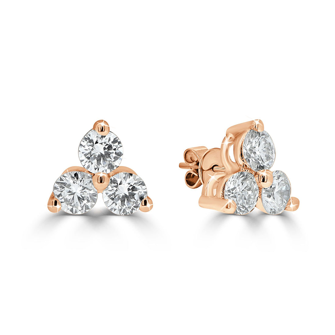 Round Brilliant Cut Diamond Cluster Trilogy Stud Earrings