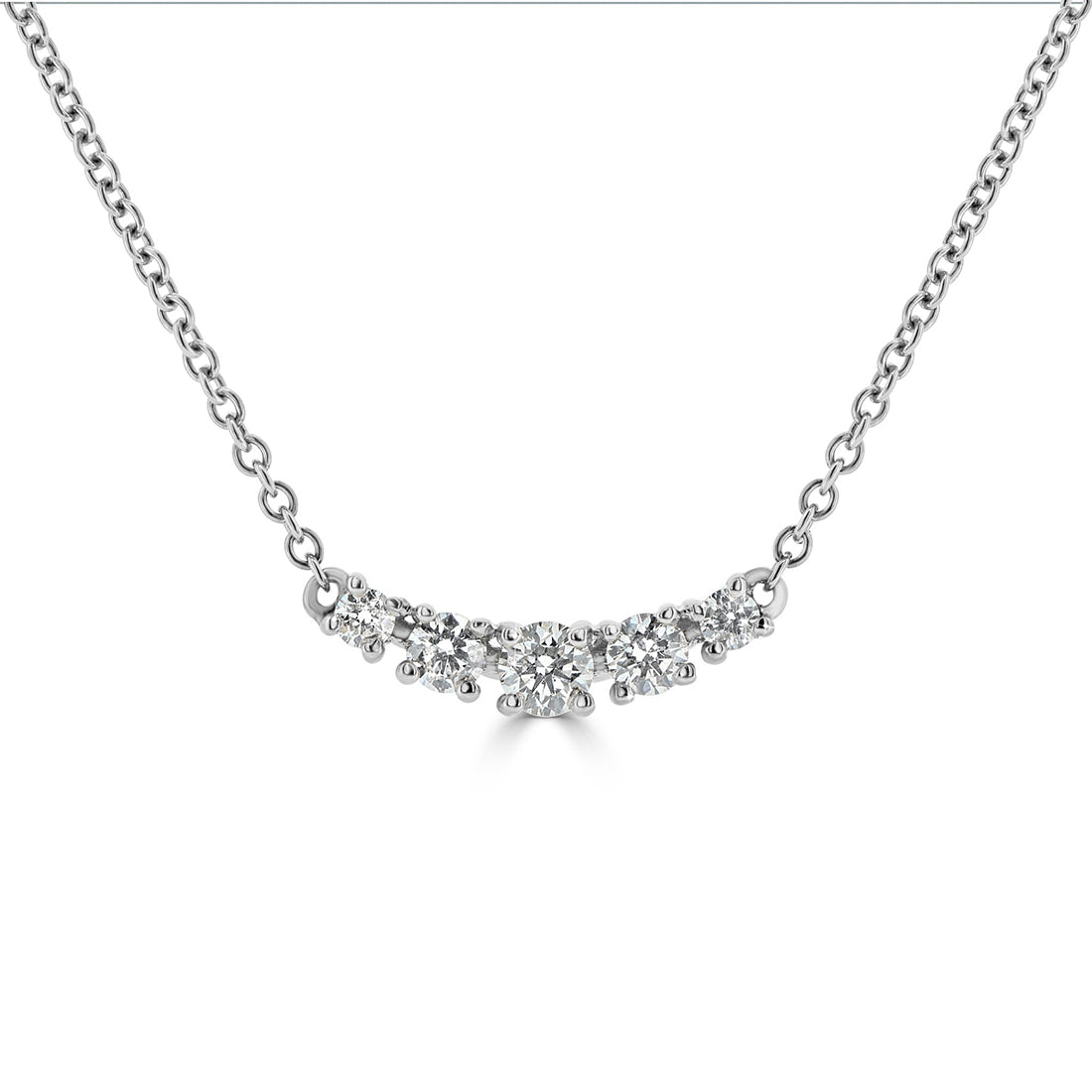 Round Brilliant Diamond Curved Bar Pendant Necklace