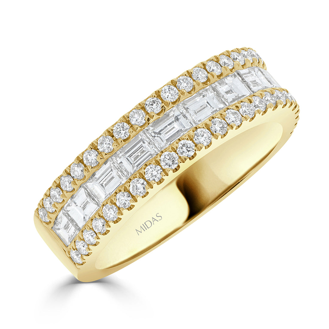 Baguette and Round Brilliant Cut Diamond Wedding Band