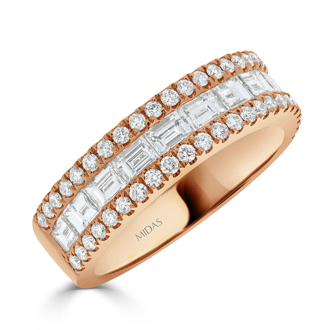 Baguette and Round Brilliant Cut Diamond Wedding Band