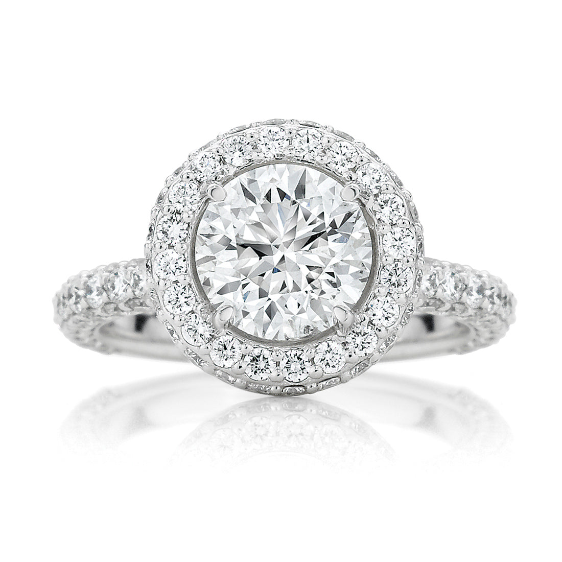 Round Brilliant Cut with Domed Micro Pavé Halo Engagement Ring