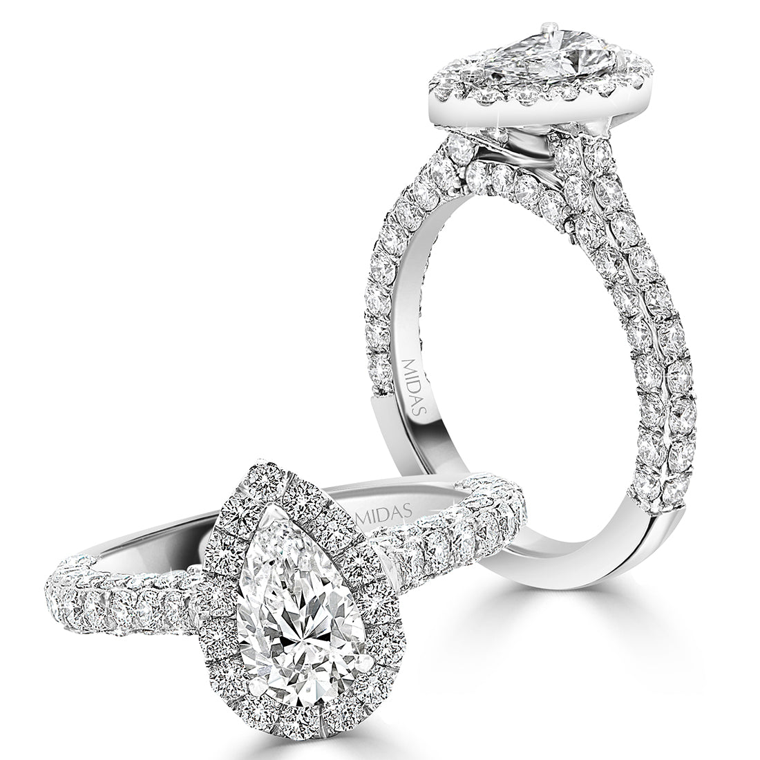 Brilliant Pear Cut Halo with Pavé Band Diamond Engagement Ring