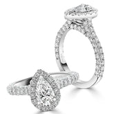 Brilliant Pear Cut Halo with Pavé Band Diamond Engagement Ring