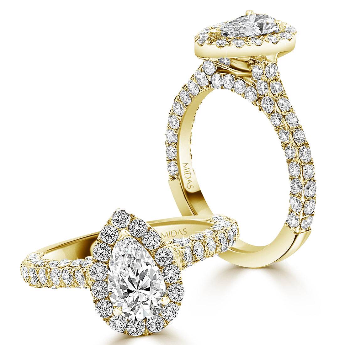 Brilliant Pear Cut Halo with Pavé Band Diamond Engagement Ring
