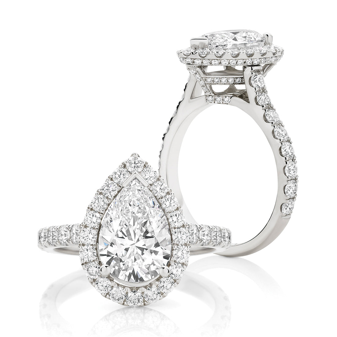 Pear Cut Halo with Pavé Band Diamond Engagement Ring
