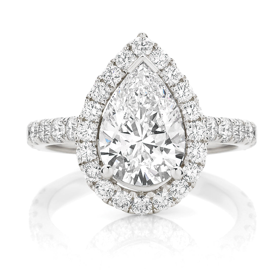 Pear Cut Halo with Pavé Band Diamond Engagement Ring