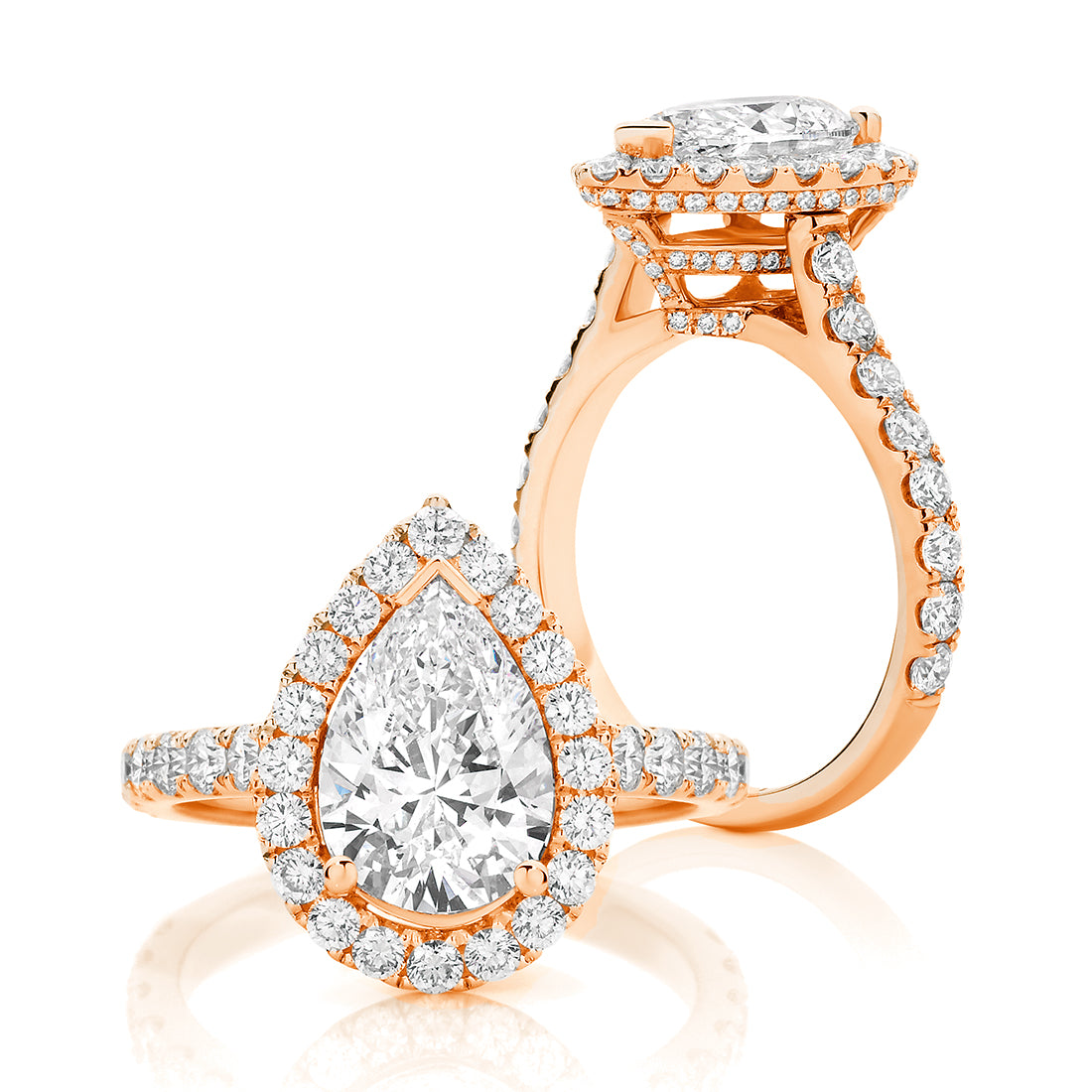 Pear Cut Halo with Pavé Band Diamond Engagement Ring