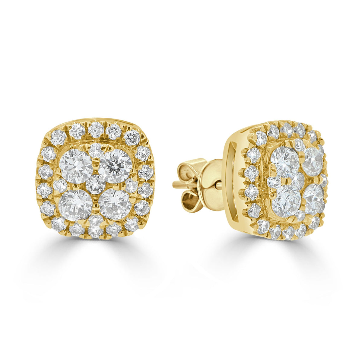 Cushion Cluster Diamond Halo Elegance Stud Earrings