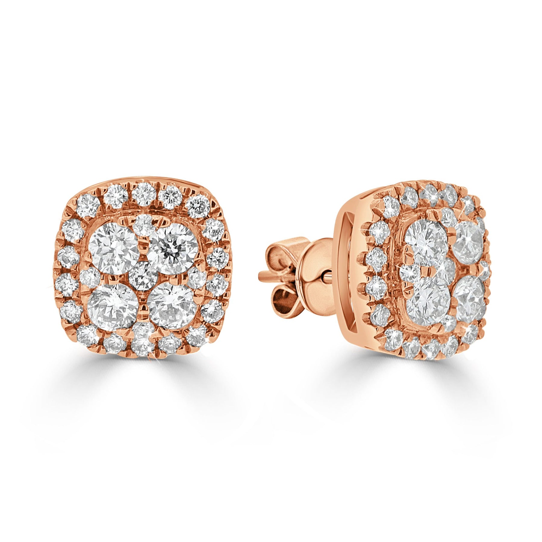 Cushion Cluster Diamond Halo Elegance Stud Earrings