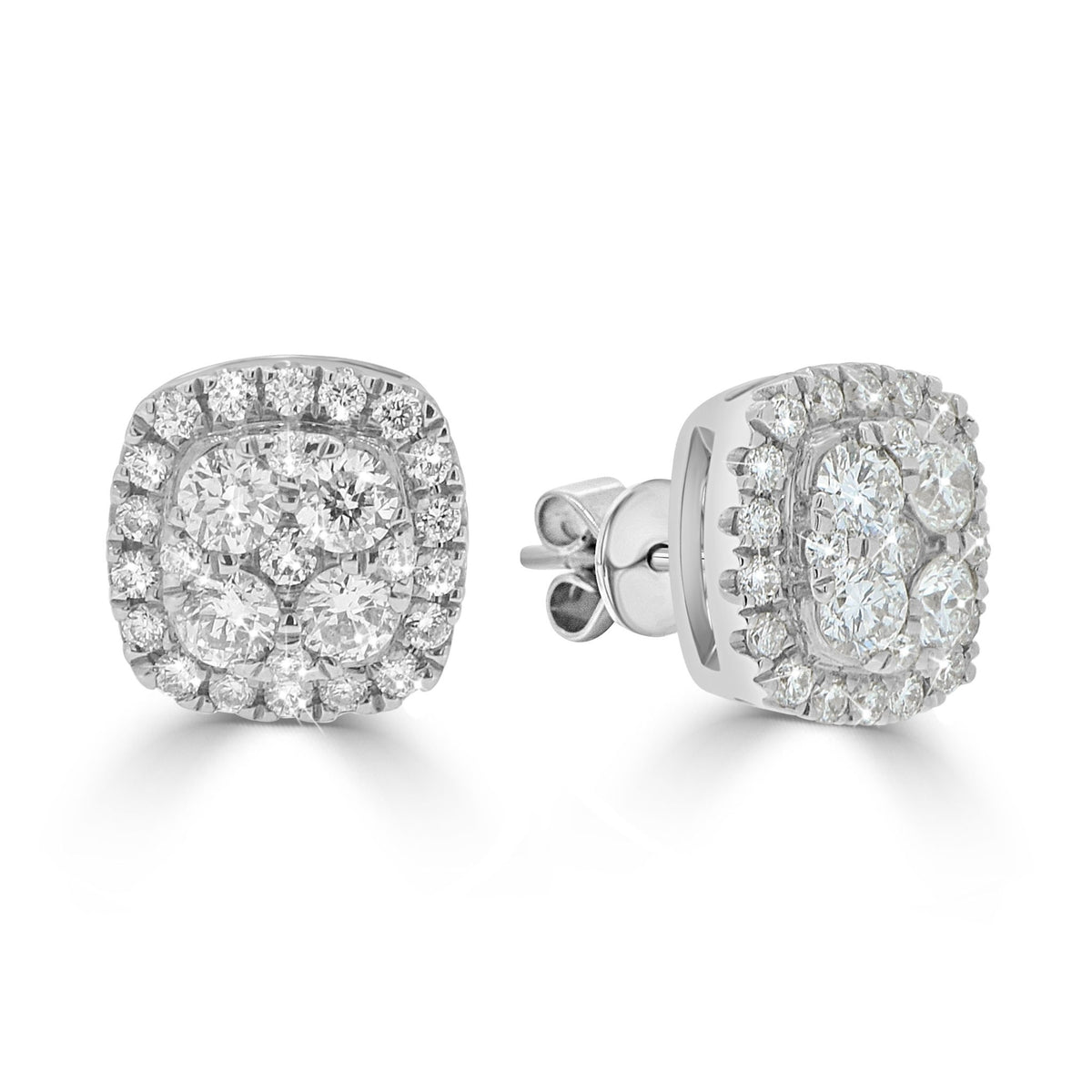 Cushion Cluster Diamond Halo Elegance Stud Earrings