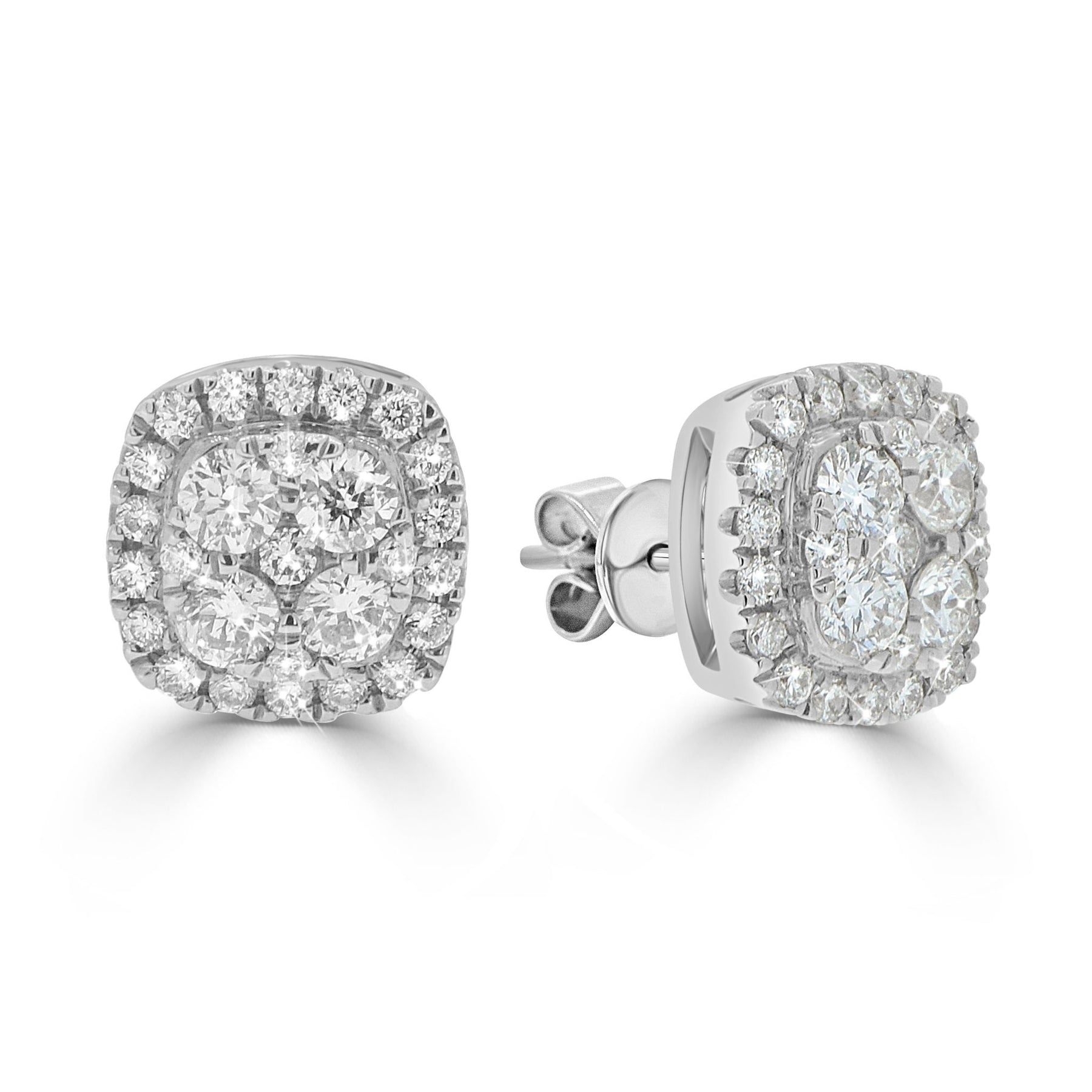 Cushion Cluster Diamond Halo Elegance Stud Earrings