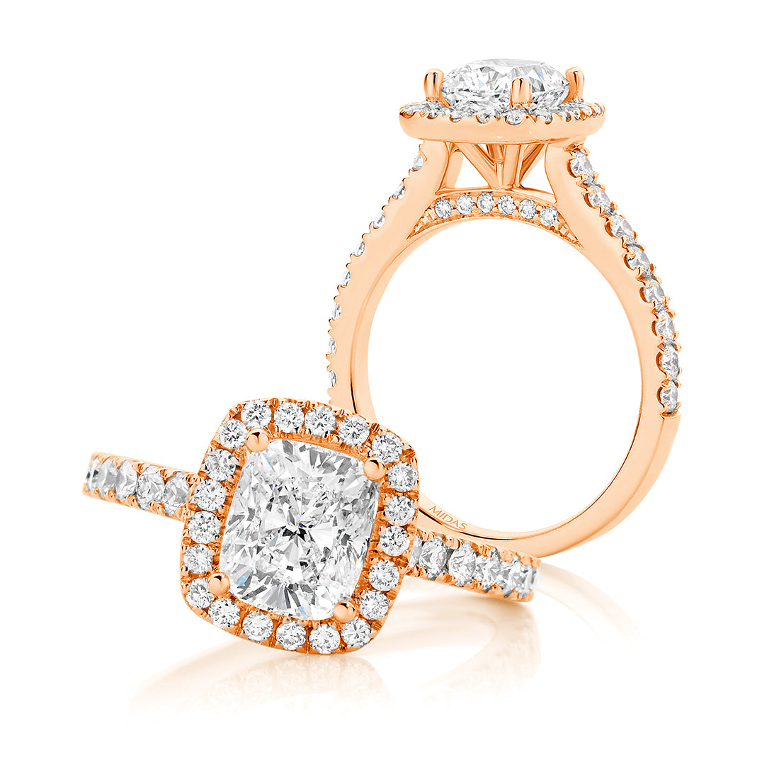 Cushion Cut Seamless Halo and Pavé Gallery Diamond Engagement Ring