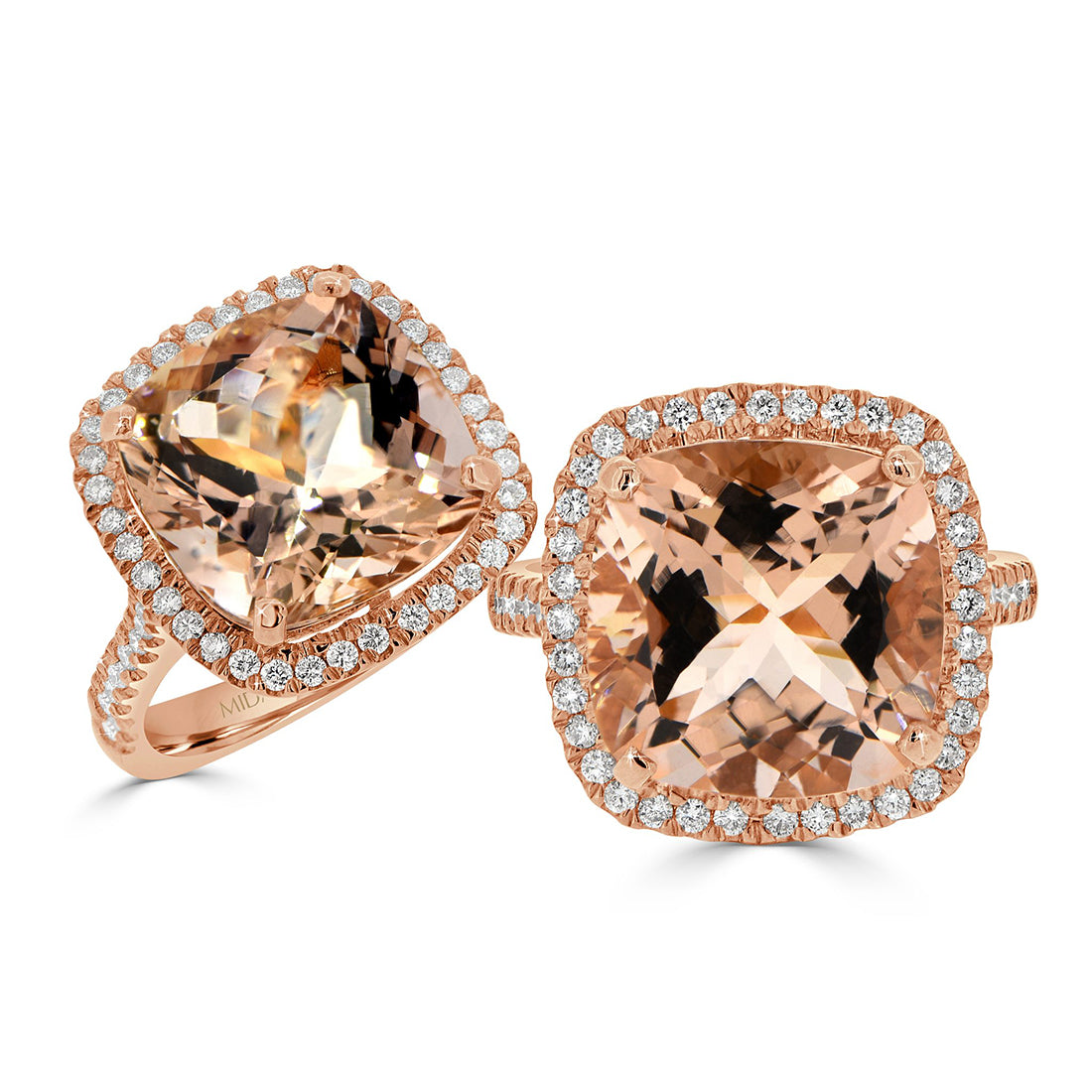 Cushion Morganite with Round Diamond Halo Ring