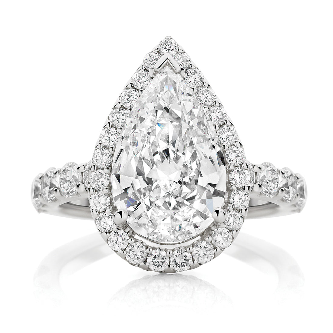 Pear Cut Round Halo with Cathedral Band Diamond Engagement Ring