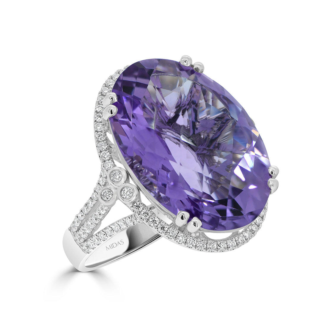 Oval Cut Amethyst and Split Band Pavé Diamond Ring