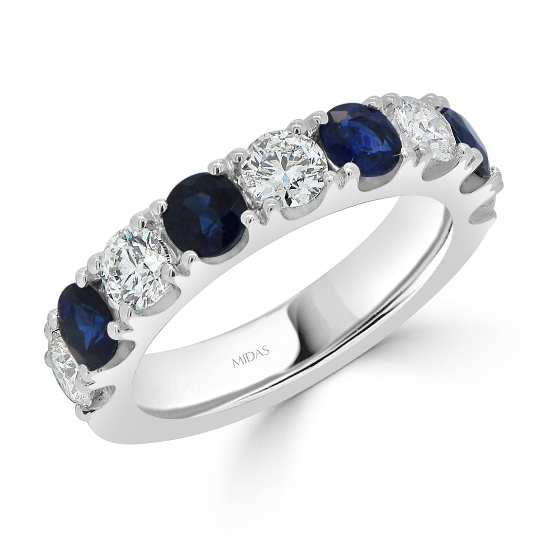 Round Cut Diamond and Blue Sapphire Alternating Eternity Wedding Band