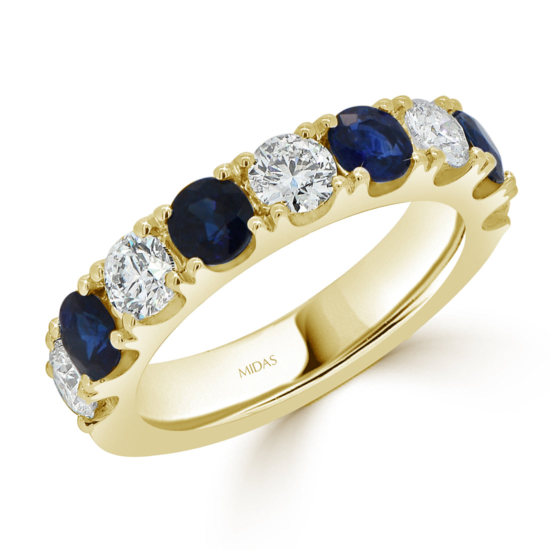 Round Cut Diamond and Blue Sapphire Alternating Eternity Wedding Band