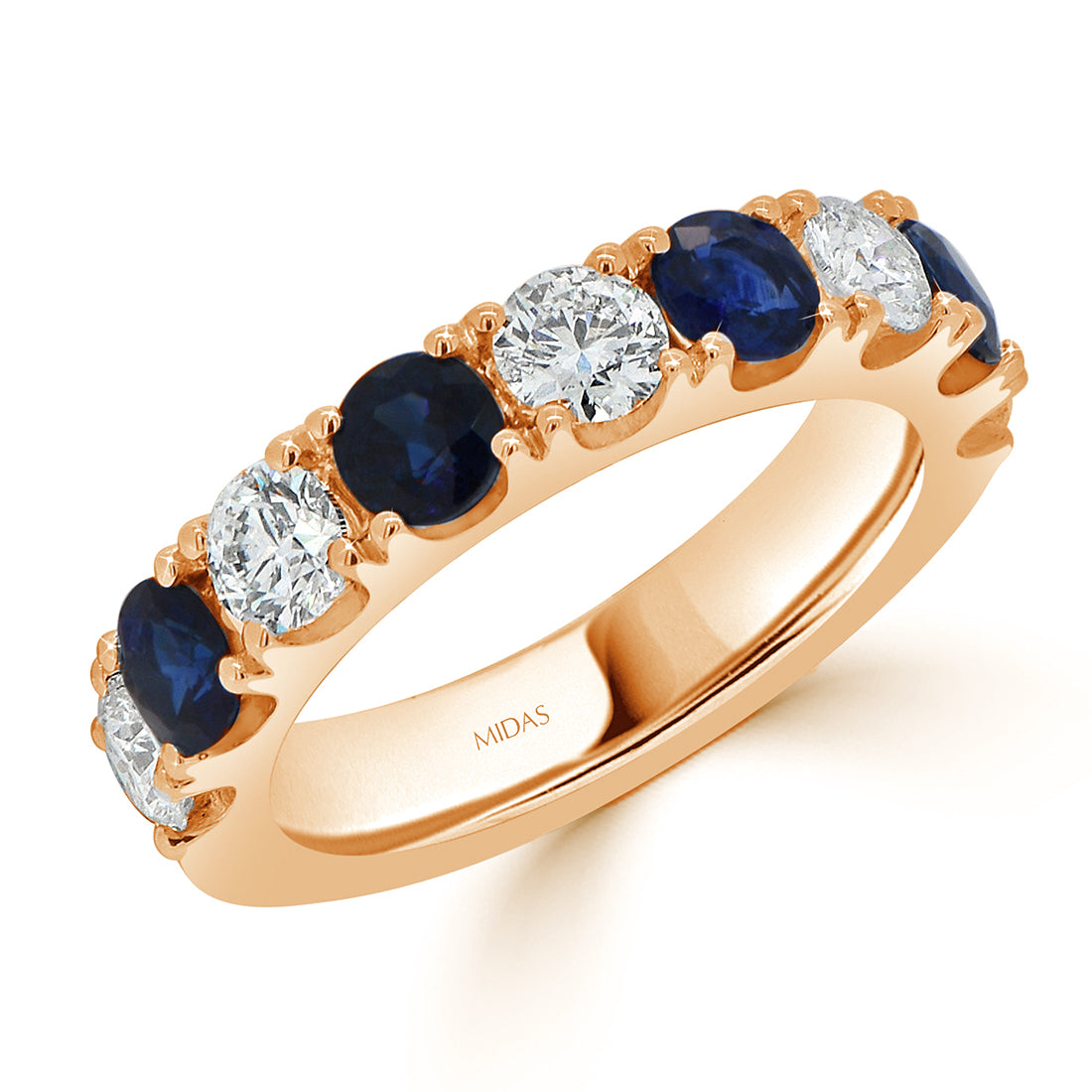 Round Cut Diamond and Blue Sapphire Alternating Eternity Wedding Band