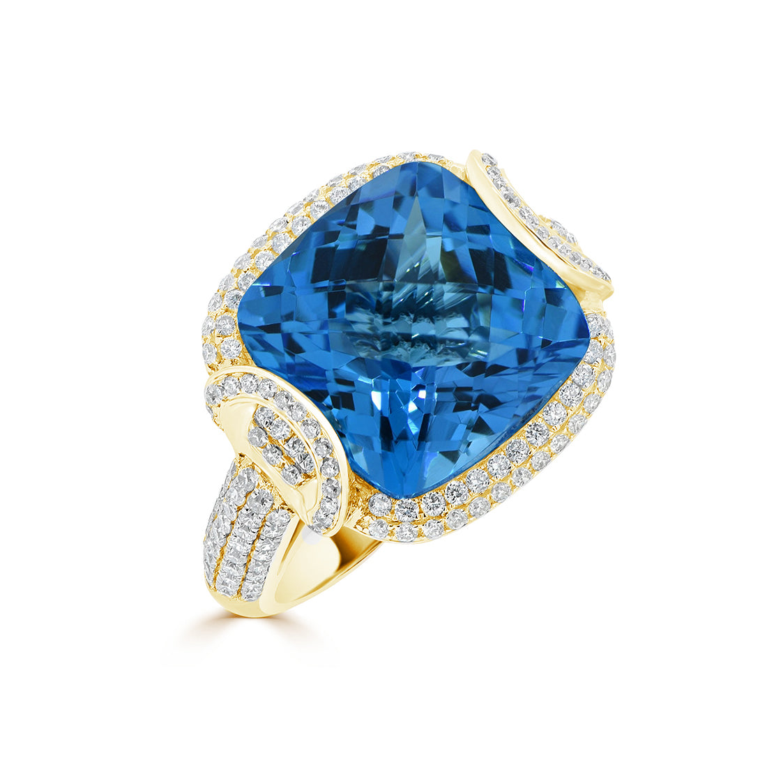 Cushion Cut Blue Topaz Pavé Halo Ring