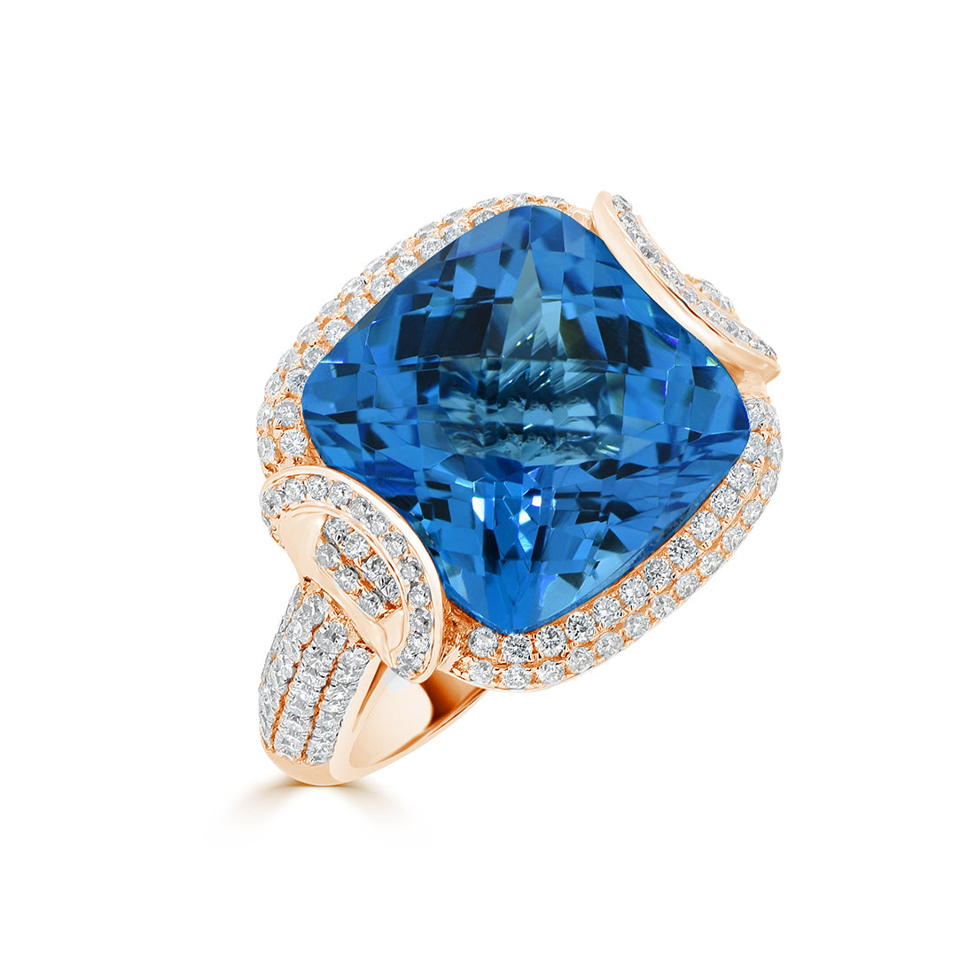 Cushion Cut Blue Topaz Pavé Halo Ring