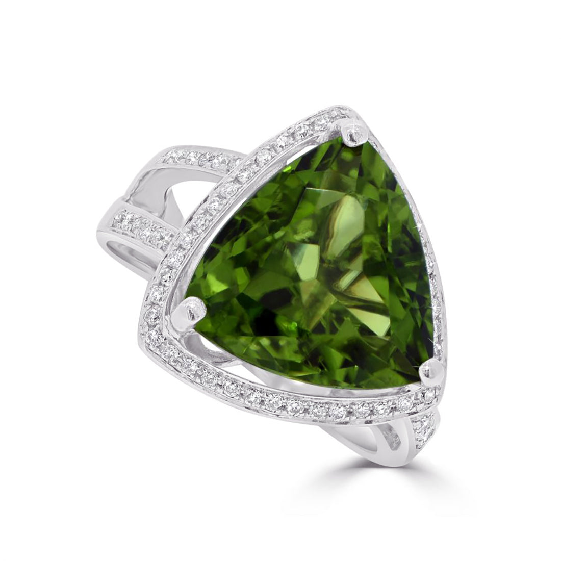 Trillion Cut Peridot and Diamond Pavé Ring