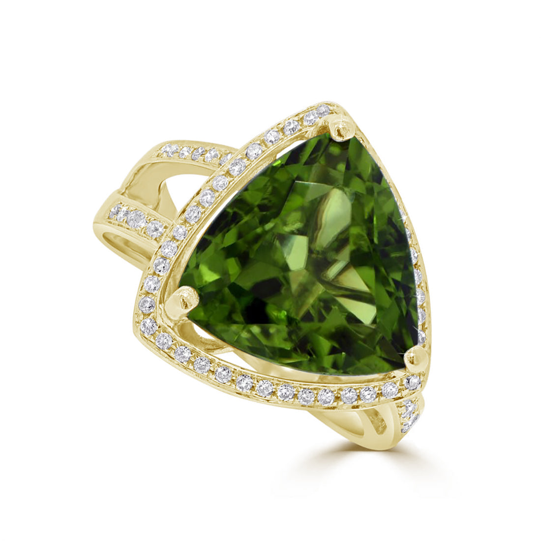 Trillion Cut Peridot and Diamond Pavé Ring