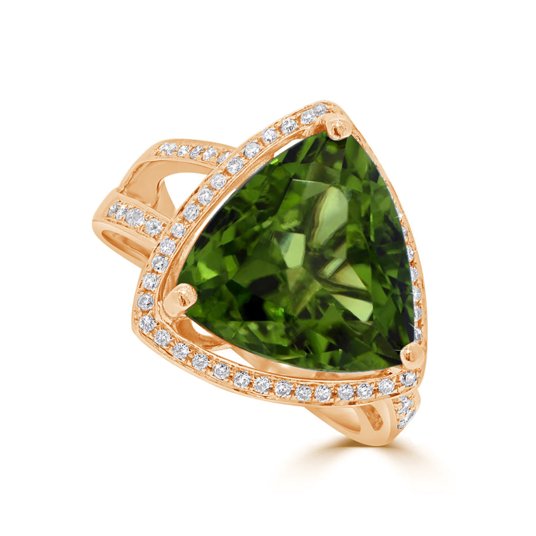 Trillion Cut Peridot and Diamond Pavé Ring
