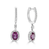 Oval Cut Pink Sapphire and Diamond Halo Drop Earrings