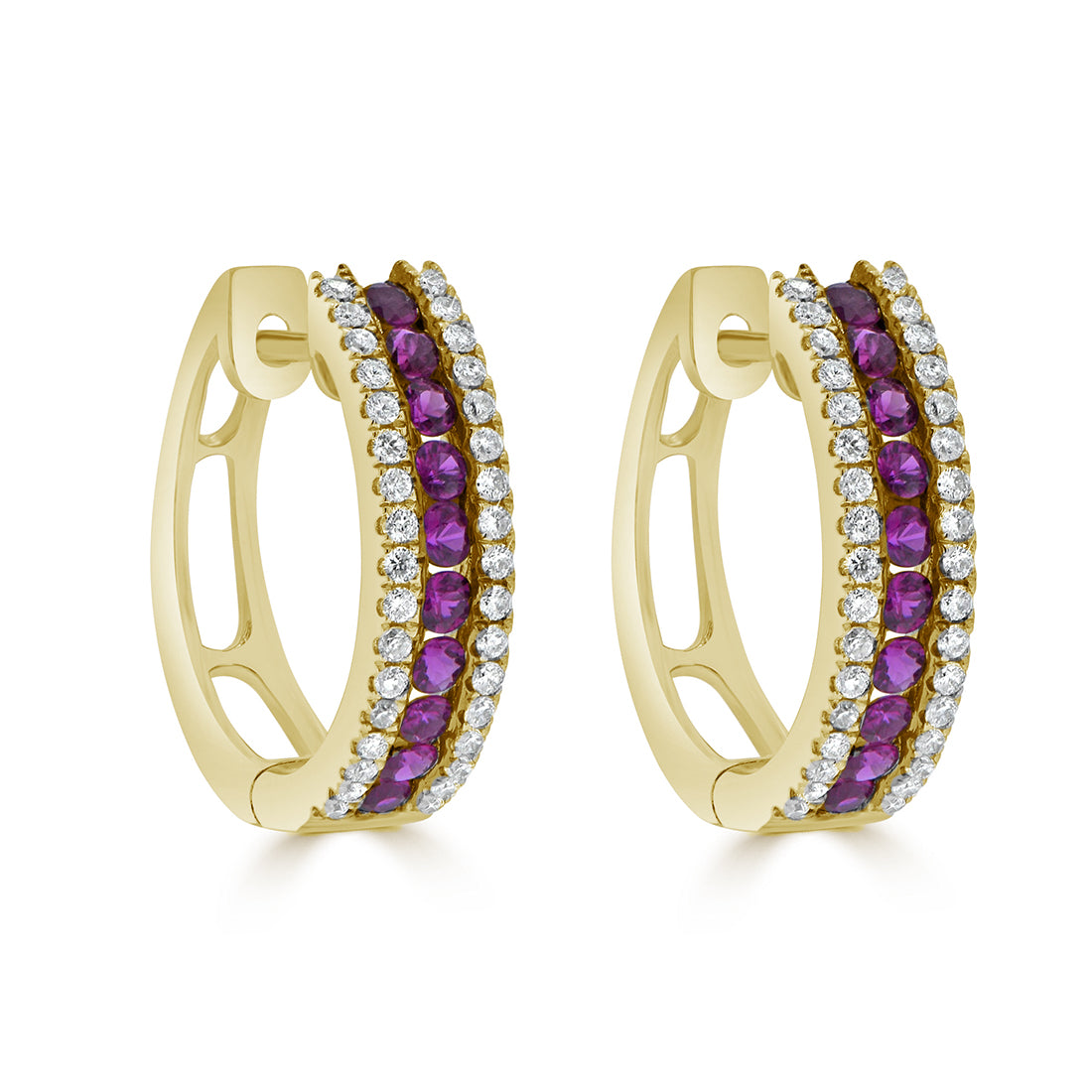 Timeless Huggie Earrings with Rubies and Round Diamonds